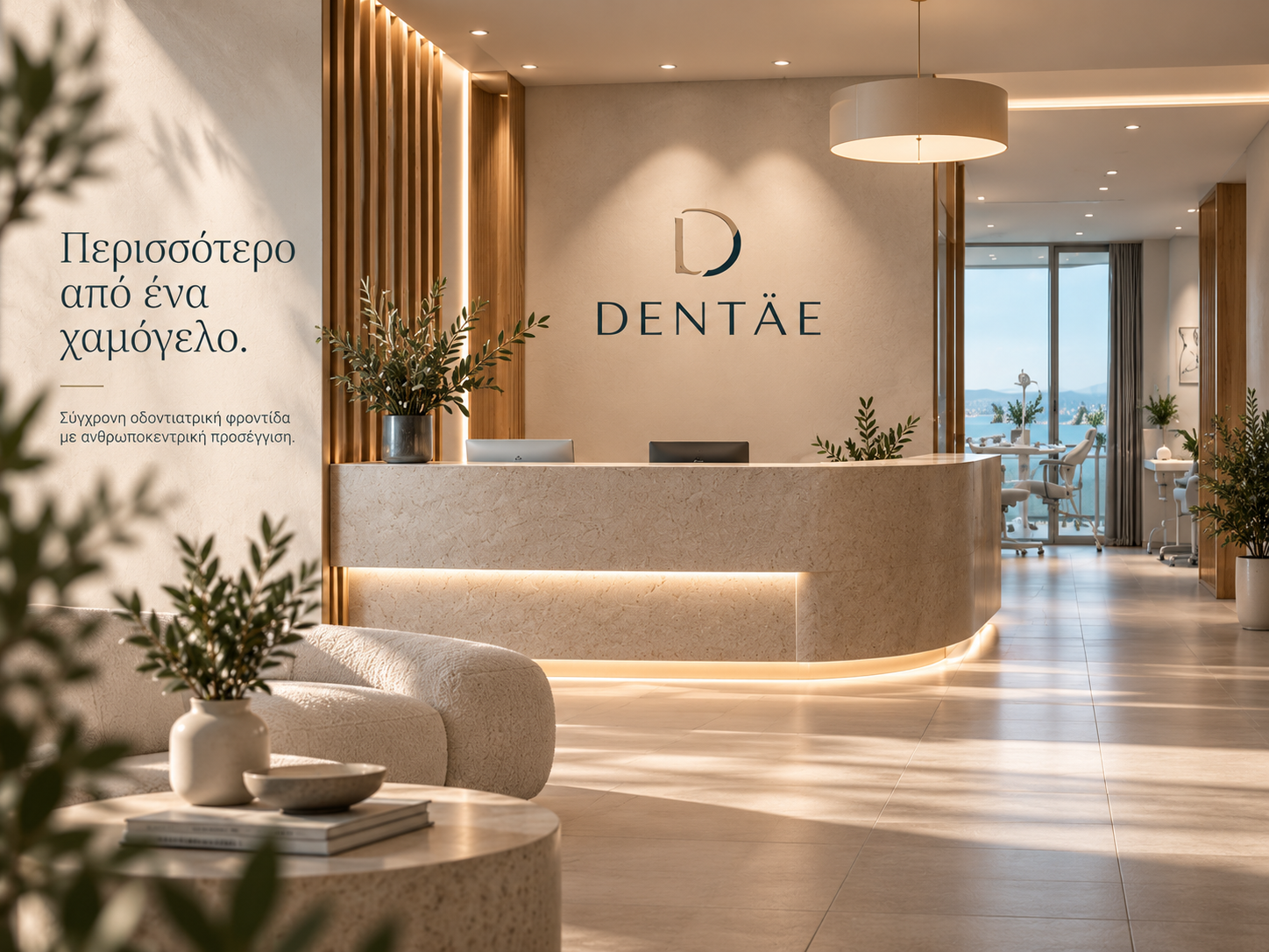 DENTAE concept visual: premium dental clinic reception