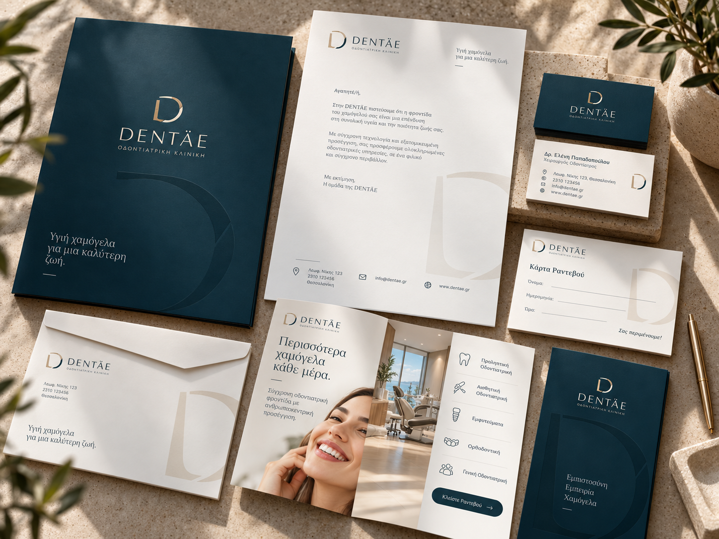 DENTAE concept visual: stationery and brand applications
