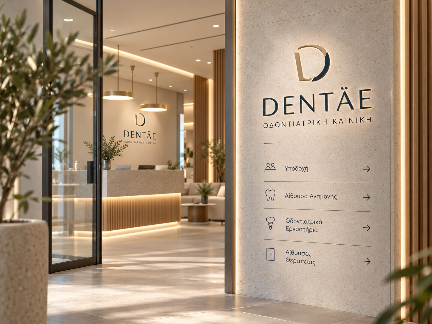 DENTAE concept visual: dental clinic reception and wayfinding